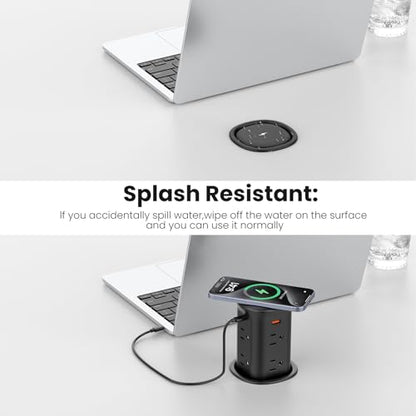 VILONG Pop Up Countertop Outlet with 15W Wireless Charger,4 USB/8 AC - color: Black, size: 20W