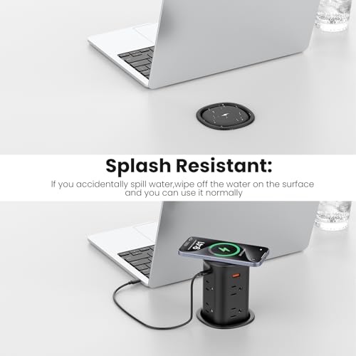 VILONG Pop Up Countertop Outlet with 15W Wireless Charger,4 USB/8 AC - color: Black, size: 65W