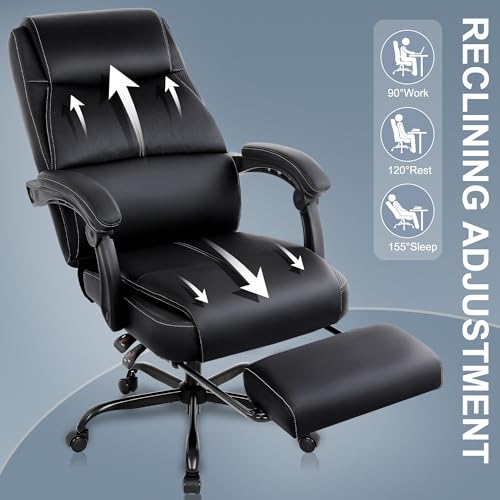 Misolant Big and Tall Office Chair with Footrest, High Back Desk Chair with Linkage Armrest, 90-155° Recline Executive Computer Chairs with Adjustable Height for Home - color: Black