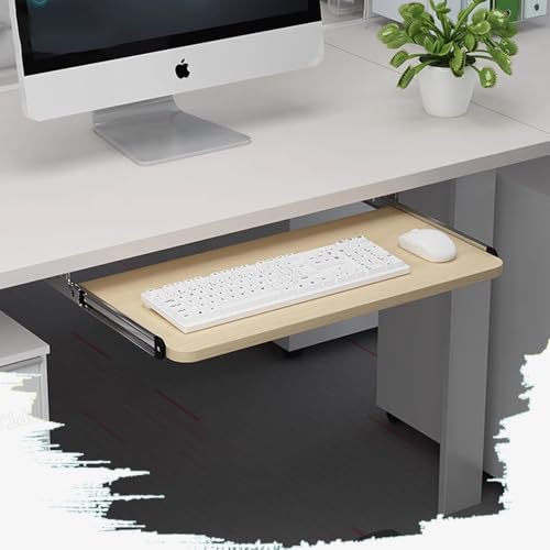 Keyboard Tray Sliding Under Desk Keyboard & Mouse Platform Smooth Pull-Out Computer Drawer, Ergonomic/Height Adjustable, Keyboard Storage Shelf ﻿(Oak,65cm/25in)