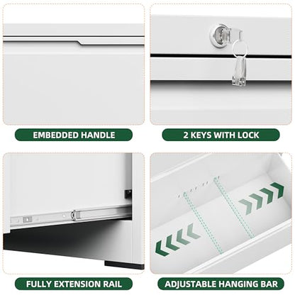 Lateral File Cabinet 3 Drawer, Metal File Cabinet with Lock - color: White, size: 3 Drawer - Lateral