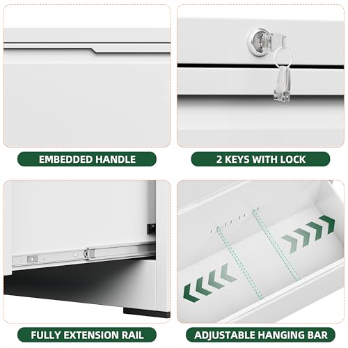 Lateral File Cabinet 4 Drawer, Metal File Cabinet with Lock - color: White, size: 4 Drawer - Lateral