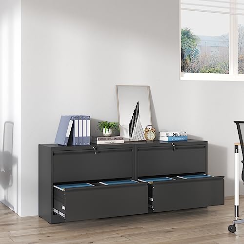 2 Drawer Lateral File Cabinet with Lock,Black Home Office Cabinet - color: Black, size: Lateral-2 drawers