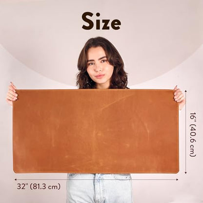 Handmade Leather Desk Mat 32" x 16" – Large Leather Desk Pad Protector for Office, Home & Gaming Setup, Smooth Writing & Mouse Surface, Premium Leather Desk Blotter, Warm Brown