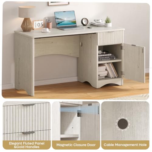 Bestier Computer Desk with Drawers, 47" Wood Office Storage Desk, White Oak - color: White Oak, size: 47"W with Single-Sided