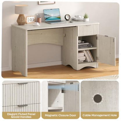 Bestier Computer Desk with Drawers, 47" Wood Office Storage Desk, White Oak - color: White Oak, size: 47"W with Single-Sided