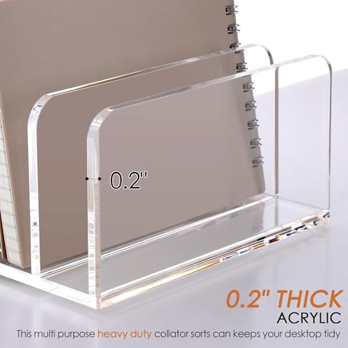 SANRUI Acrylic Mail Holder, 5-Slot Vertical Letter Sorter, Clear - size: 5 Slots