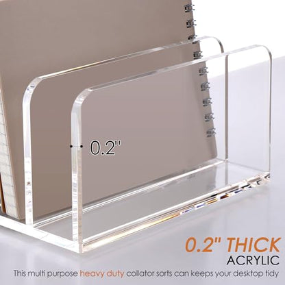 SANRUI Acrylic Mail Holder, 5-Slot Vertical Letter Sorter, Clear - size: 5 Slots
