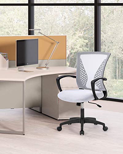 Home Office Chair Mid Back PC Swivel Lumbar Support Adjustable Desk Task Computer Ergonomic Comfortable Mesh Chair with Armrest (White) - color: White