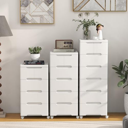 6-Drawer Plastic Rolling Storage Cart (16"x13"x38") | Mobile Storage Cabinet | Vertical Storage Tower Container Unit | 4 Universal Wheels | For Living Room, Home Office - size: 16”x13”x38” (6 Drawers)