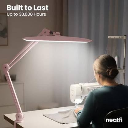 Neatfi LED Desk Lamp, 2200 Lumens, 24W, 20-Inch Head (Rose Gold) - color: Rose Gold, size: Non-CCT with Clamp