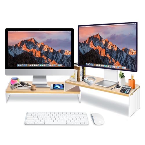 YGYQZ Adjustable Monitor Stand Riser, 7.67"×19.3" Dual Monitor Desk Stand - color: wood-wavy, size: 7.67' W*19.3L