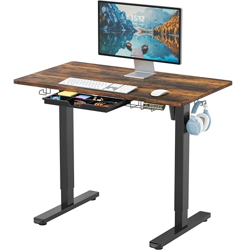 SHW 40-Inch Electric Height Adjustable Standing Desk w/Drawer, Rustic Brown - color: Rustic Brown, size: 40-Inch
