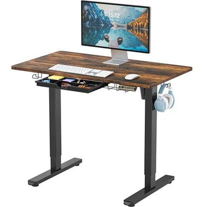 SHW 40-Inch Electric Height Adjustable Standing Desk w/Drawer, Rustic Brown - color: Rustic Brown, size: 40-Inch