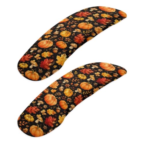 2 Piece Office Chair Arm Rest Covers Pumpkin Maple Leaf Printed Anti-Dust Removable Gaming Chair Arm Rest Covers with Elastic Band Washable Home Decorative Accessories - color: Black and Orange - Pumpkin Maple Leaf