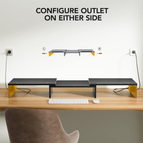 HUANUO Dual Monitor Stand with USB Ports, Adjustable Length & Angle, Black