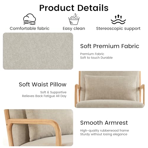 Mid Century Modern Accent Chair with Lumbar Pillow, Upholstered Chair for Living Room, Accent Chair with Solid Wood Frame Reading Chair Armchair for Bedroom Small Spaces, Grey, Set of 2 - color: Grey