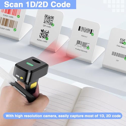 2D Bluetooth Barcode Scanner, Mini Wireless Wearable Finger Barcode Scanner 3-in-1 Bluetooth & USB Wired and 2.4G Wireless for Book, Warehouse Inventory, Express stocktaking - color: red