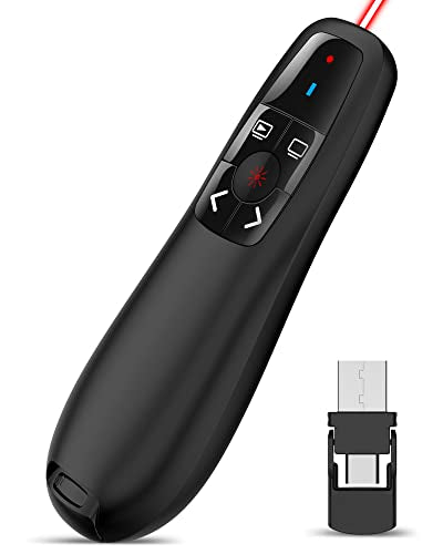 Wireless Presenter Remote Presentation Clicker: USB Type C PowerPoint Clicker with Red Pointer Long Range PPT Control - Universal Power Point Slide Advancer for Mac MacBook Laptop PC Computer Keynote - style: USB+Type C-1 Pack