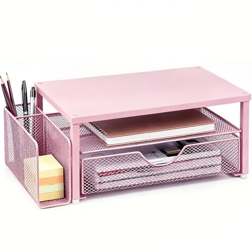 Spacrea Desk Organizers and Accessories, Printer Stand with Storage, Pink - color: Pink Metal