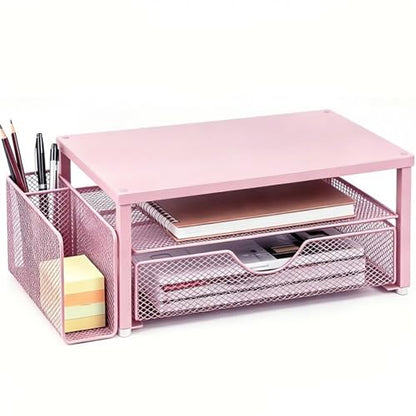 Spacrea Desk Organizers and Accessories, Printer Stand with Storage, Pink - color: Pink Metal