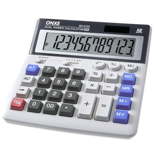 12 Digit Desk Calculator,Calculators Desktop with Extra Large 4.9" LCD Display & Big Buttons, Solar & Battery Dual Power, Standard Basic 4 Function Office Calculator for Financial, Home Daily Use