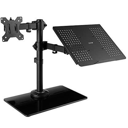 VIVO Free Standing Single Computer Monitor and Laptop Combo Desk Stand with Sleek Glass Base, Fits up to 32 inch Monitors and 17 inch Laptops, Black, STAND-V002FGL - style: Laptop + Monitor
