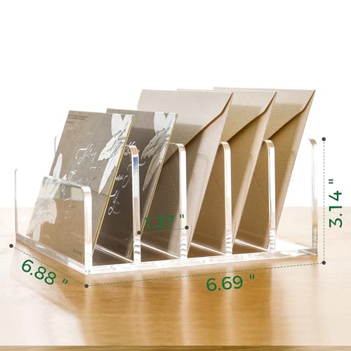 5 Compartments Clear Acrylic Mail Holder – Vertical Letter Sorter & Multifunction Desk Organizer for Bills, Documents, Notebooks – Modern Office/Home Envelope File Rack - size: 5 Compartments