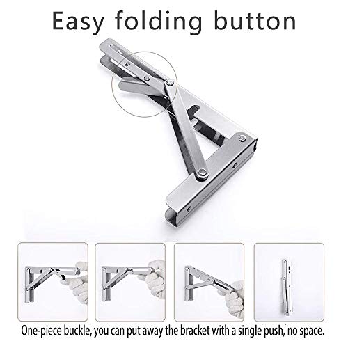 10 Inch Folding Shelf Brackets, 2 Pack Stainless Steel Heavy Duty L Bracket - color: Silver, size: 10 Inch