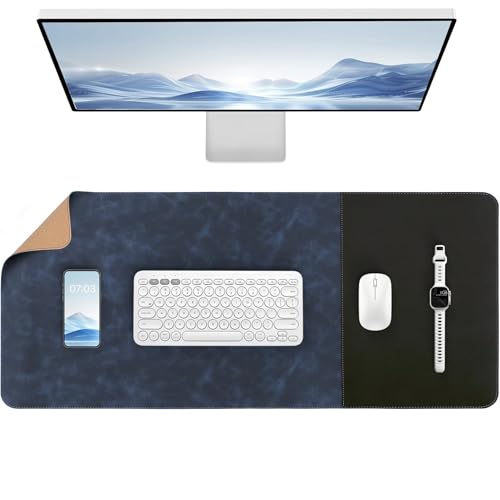 HAUTOCO Cork Desk Mat 31.5"x15.7", Distressed PU Leather & Cloth Desk Pad - color: Royal Blue, size: 31.5" x 15.7"