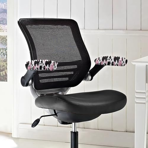 Cow Print Gaming Chair Arm Rest Slipcovers, 2 Pieces Removable Office Chair Arm Covers, Stretchable Comfort Office Chair Armrest Covers with Elastic Band - color: Cow-black and Pink