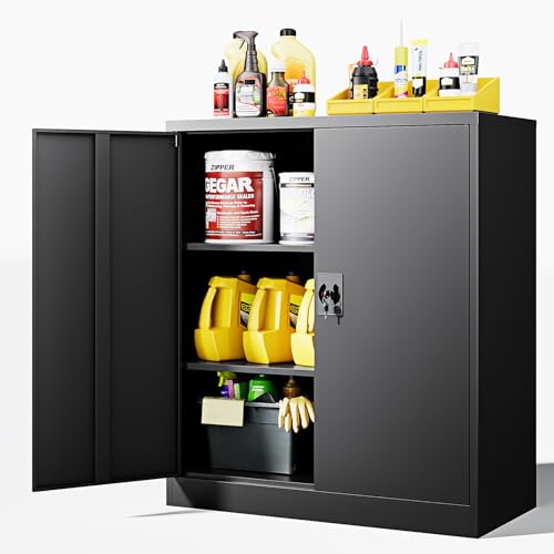Letaya Metal Storage Cabinets with Lock Door,2 Adjustable Shelves Organizer Steel Storage Cabinets for Home,Office,Warehouse,Garage,Employee Lockers(Black) - color: Black, size: 16" D x 32" W x 36" H