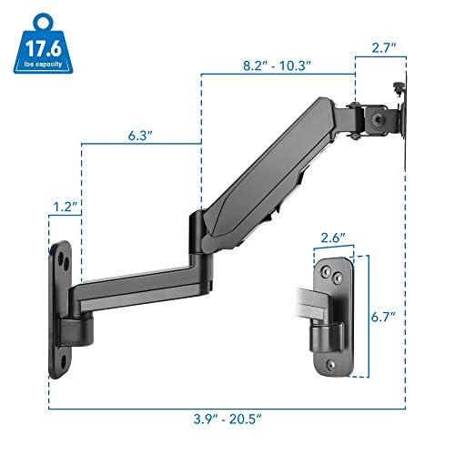 Mount-It Computer Monitor Wall Mount, Gas Spring Arm, Full Motion