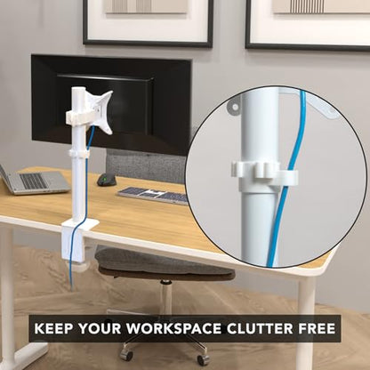 Mount-It! White Single Monitor Stand, Fits up to 32" | Adjustable desk arm holds up to 19.8 lbs, 360 rotation, 160 swivel, 40 tilt, clamp & grommet. - color: White