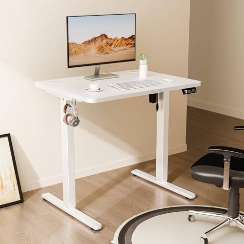 Small Standing Desk, 32"x24" Height Adjustable Sit-Stand Home Office, White | Electric Adjustable Standing Desk, Sit to Stand Computer Office Desk with Splice Board, Memory Preset, Lifts 28.7''-46.5" - color: White Frame-white, size: 32-inch