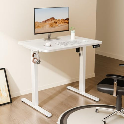 Small Standing Desk, 32"x24" Height Adjustable Sit-Stand Home Office, White | Electric Adjustable Standing Desk, Sit to Stand Computer Office Desk with Splice Board, Memory Preset, Lifts 28.7''-46.5" - color: White Frame-white, size: 32-inch