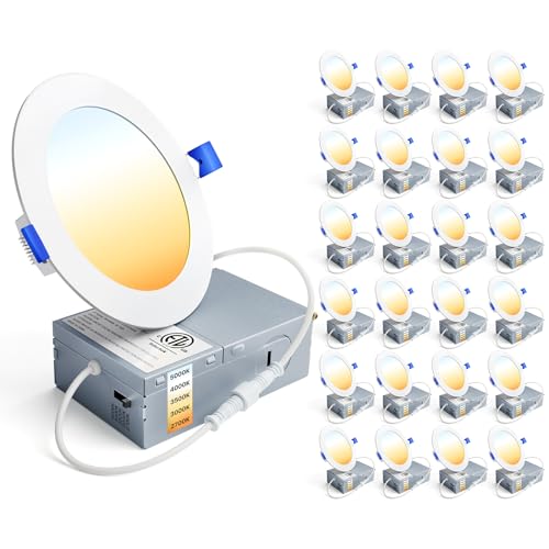 Ensenior 24 Pack 4 Inch LED Recessed Light, 5CCT Dimmable Canless Wafer - color: 5000k/4000k/3500k/3000k/2700k - 5cct white, size: 4 Inch