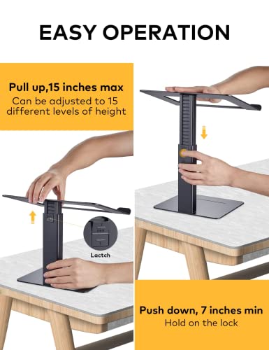 Laptop Stand for Desk, Ergonomic Sitting and Standing Laptop Riser for Notebook MacBook 11-17 Inches，DJ Laptop Stand Adjustable Height from 7-15 Inches Aluminum(Black) - color: Black