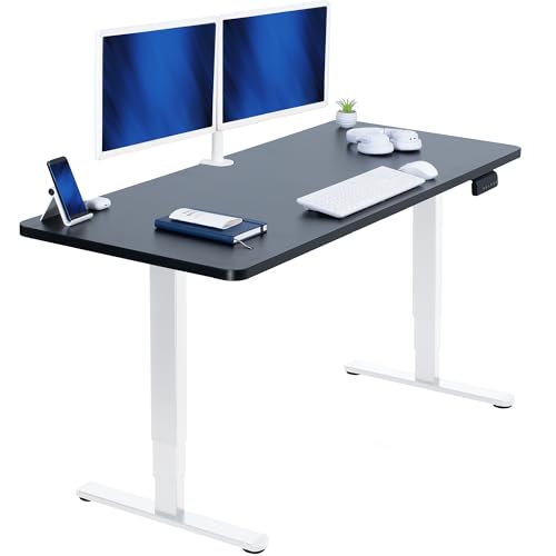 VIVO Black 60 x 24 in Standing Desk, DESK-KIT-2W6B | Electric, Dual Motor, Holds 220 lbs, Sit Stand, Height Adjustable, Solid One-Piece Table Top, Memory, 2B Series, White Frame - color: Black Top / White Frame, size: 60 x 24