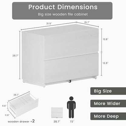 ModernMate 31.5" Lateral Wood Filing Cabinet with 2 Large Drawers, White - color: White