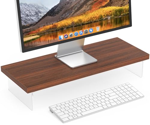 Monitor Stand Riser, 25x10 in Wood & Acrylic Computer Desk Organizer Shelf | Computer Monitor Stand With Wood & Acrylic Design; Works As Laptop Riser, Printer Stand, TV Screen Riser And Desk Organizer. - color: Red Walnut, size: 25*10 Inch