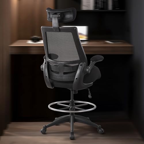 BOLISS Big and Tall Drafting Chair 400lbs High Back Dual Seat Cushion - color: Black, size: BLS-2818HDS