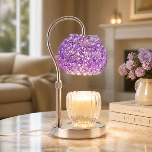 Luxury Crystal Candle Warmer Lamp, Timer, 4 Level Dimmer, Adjustable Height | Crystal Gemstone Shade, Flameless Wax Warmer for Jar Candles,Purple, Elegant Home Decor Gift for Mom & Women, Housewarming - color: Purple