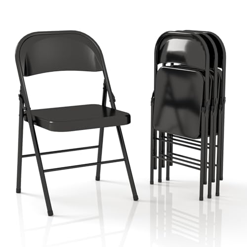 Metal Folding Chairs Steel Frame with Double Hinged for Office Kitchen Dinning Wedding Patio and Garden,No Assembly, Set of 4, Black - color: Non-cushion-bk