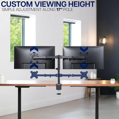 VIVO Dual Monitor Desk Mount, Holds 2 Computer Screens up to 30 inches and 22lbs Each, Heavy Duty Fully Adjustable Steel Stand with C-Clamp and Grommet, Black, STAND-V002 | Black, Articulating, Adjustable Monitor Arm, Grommet or C-Clamp Mounting, Computer