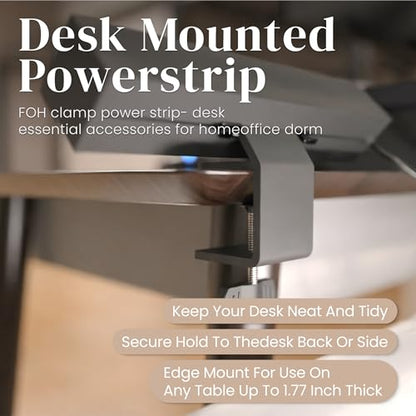 FOH Aluminum Desk Clamp Power Strip, Surge Protector, 1875W, Square | 3 in 1 Desk Stand with 3CA, Multi-Contact USB Power, Power Socket with Switch, 3 Port Clamp, USB-A & USB-C, 6FT Cable - size: Square