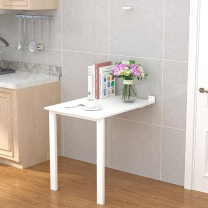 Wall Mounted Folding Table, White Drop Leaf Dining Table with Support Legs Fold Down Desk for Small Space Kitchen Study Dining Room Apartment