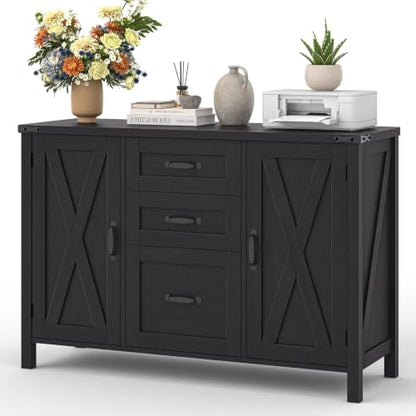 Vabches File Cabinet with 3 Drawers Fits Files Letter/A4 Size, Rustic Black - color: Rustic Black