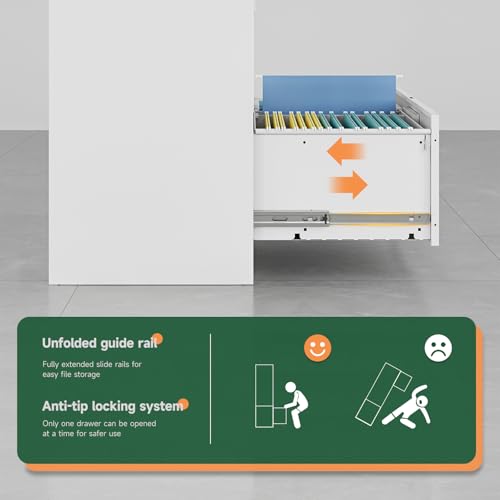 2 Drawer File Cabinet with Lock,Metal Lateral Filing Cabinet for Home Office,Hanging Letter/Legal/A4 Size (White, H27.95×W28.35×D15.74) - color: White, size: 16"D x 28.4"W x 28.0"H