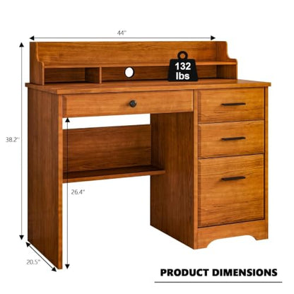 4 EVER WINNER Small Desk with Drawers for Small Spaces, 44'' Wood Desk with File Drawer & Monitor Stand, Office Desks Writing Study Table for Bedroom, Living Room, Brown - color: Brown